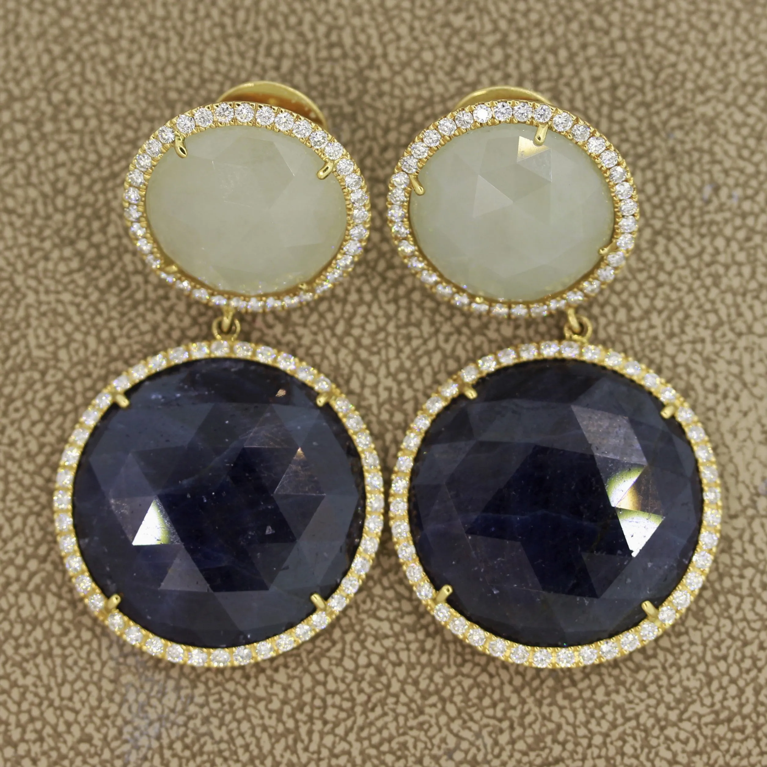 Blue & White Sapphire Diamond Gold Drop Earrings