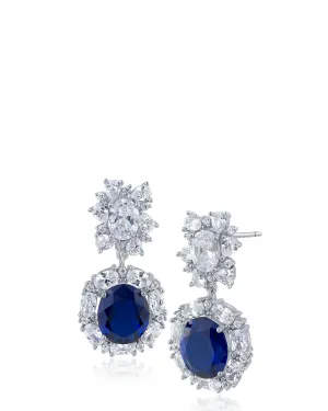 Blue Sapphire CZ Oval Statement Earrings