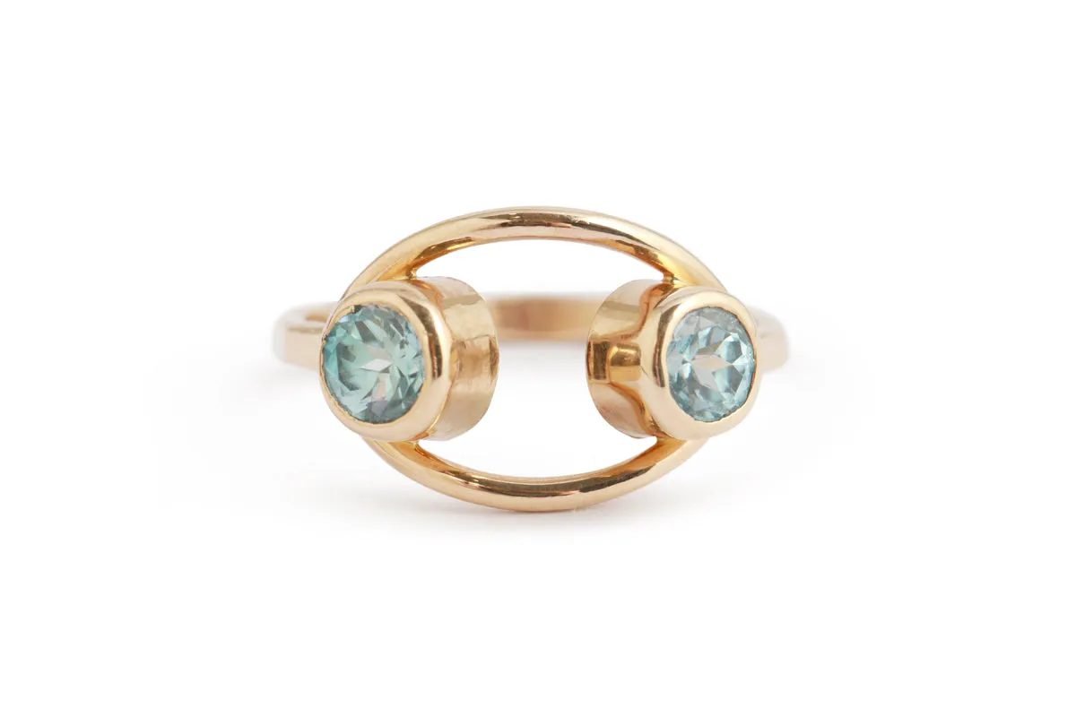 Blue Zircon Double Eye Ring