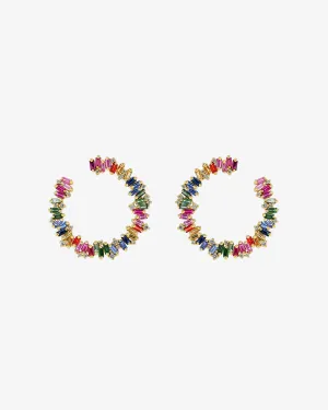 Bold Burst Rainbow Sapphire Sideways Midi Hoops