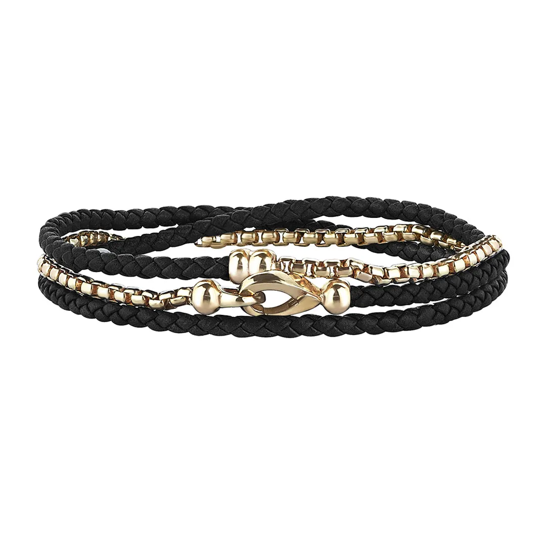 Box Chain & Leather Wrap Bracelet in Gold