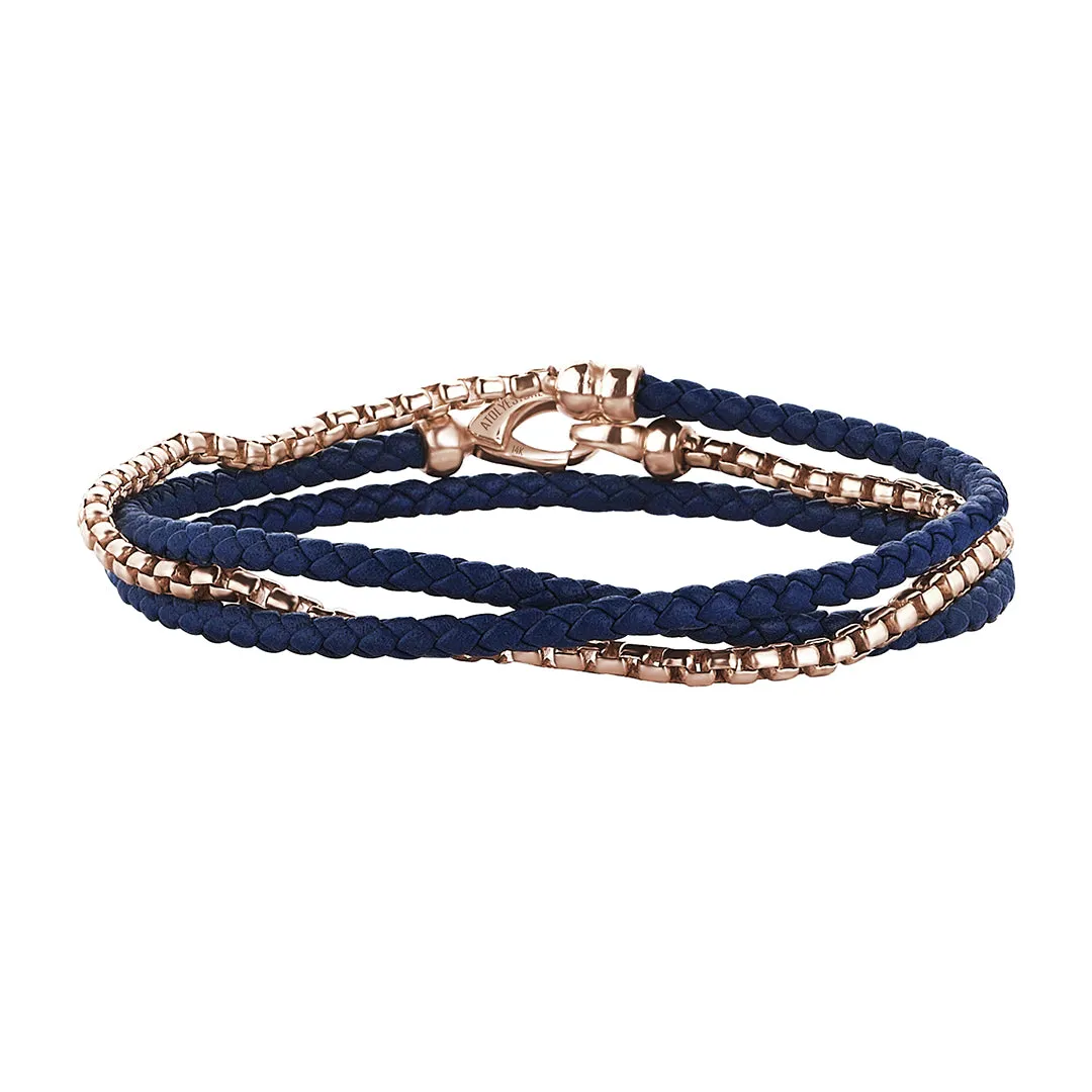 Box Chain & Leather Wrap Bracelet in Gold