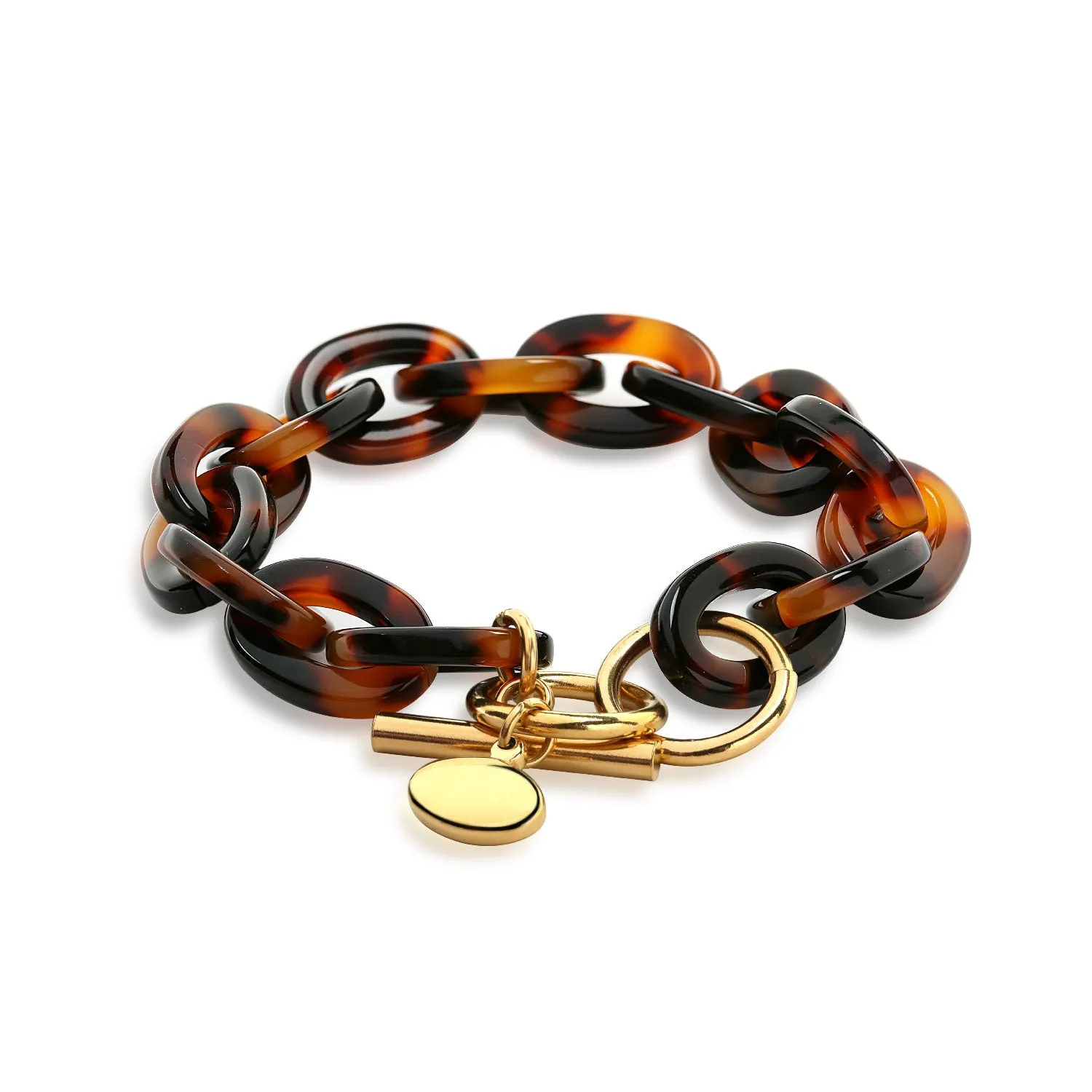 Brown Golden Tortoise Shell Chain Bracelet Gold Plated Stainless Steel Toogle