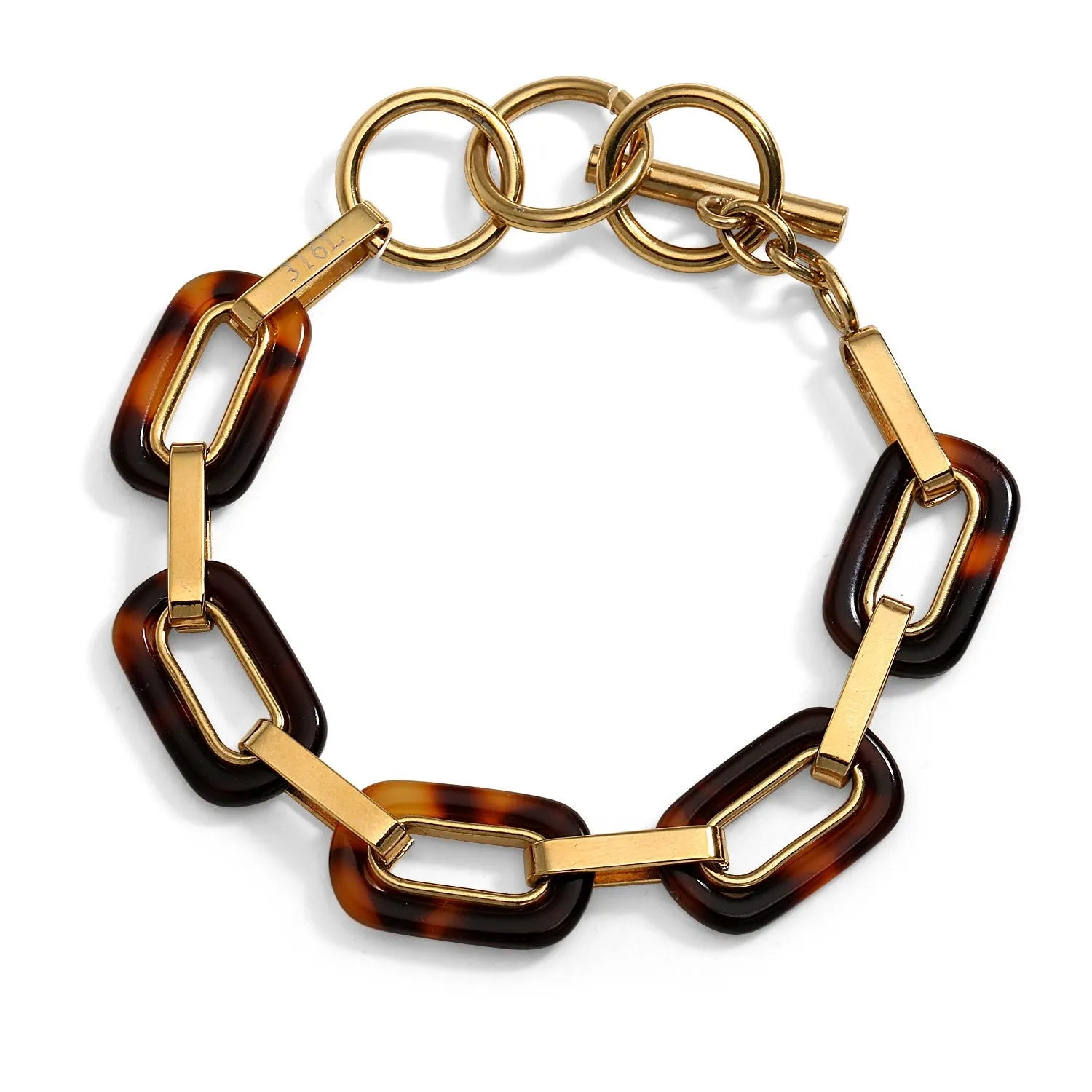 Brown Golden Tortoise Shell Chain Bracelet Gold Plated Stainless Steel Toogle