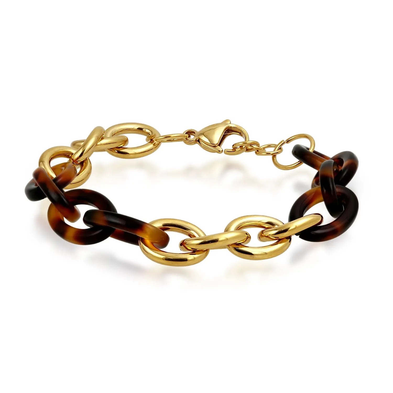 Brown Golden Tortoise Shell Chain Bracelet Gold Plated Stainless Steel Toogle