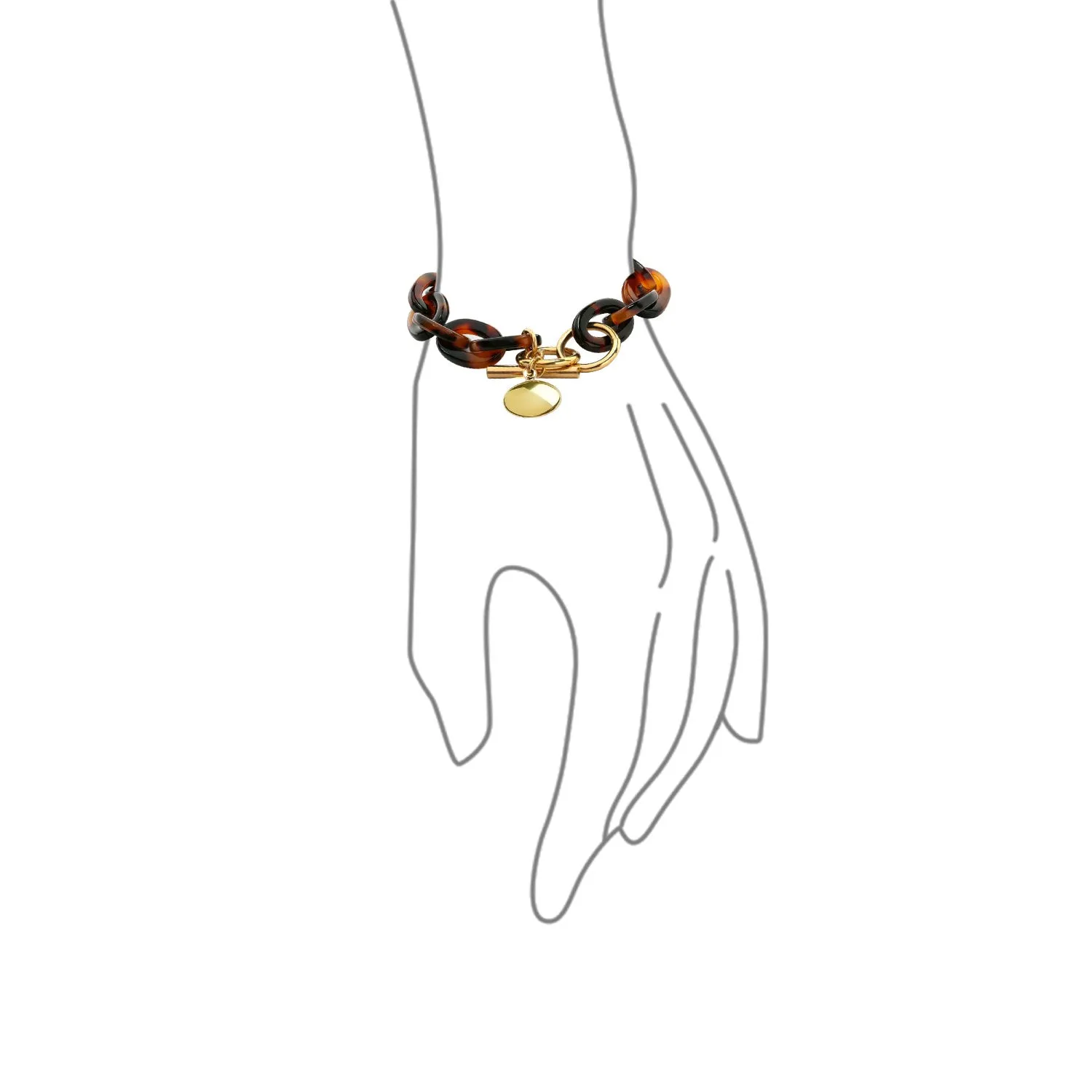 Brown Golden Tortoise Shell Chain Bracelet Gold Plated Stainless Steel Toogle