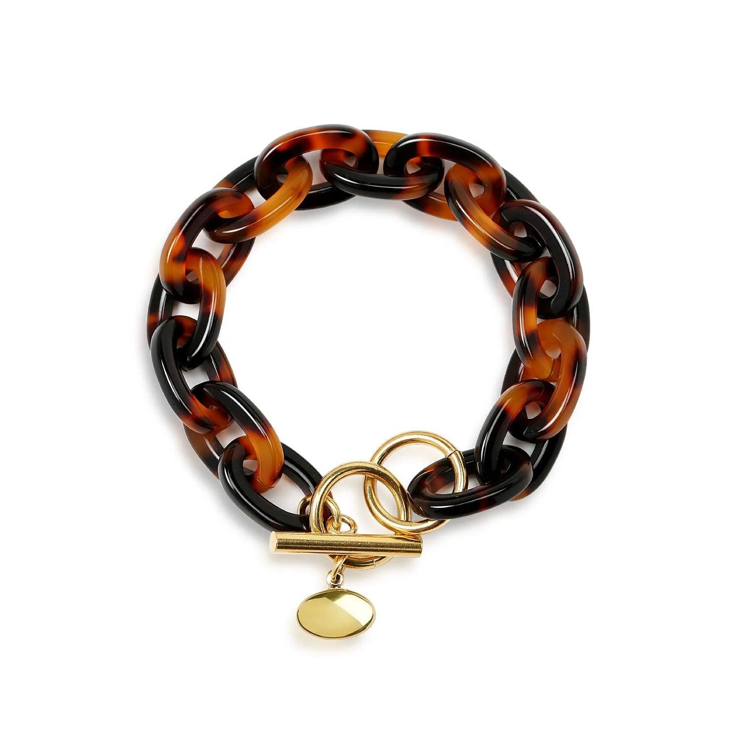 Brown Golden Tortoise Shell Chain Bracelet Gold Plated Stainless Steel Toogle