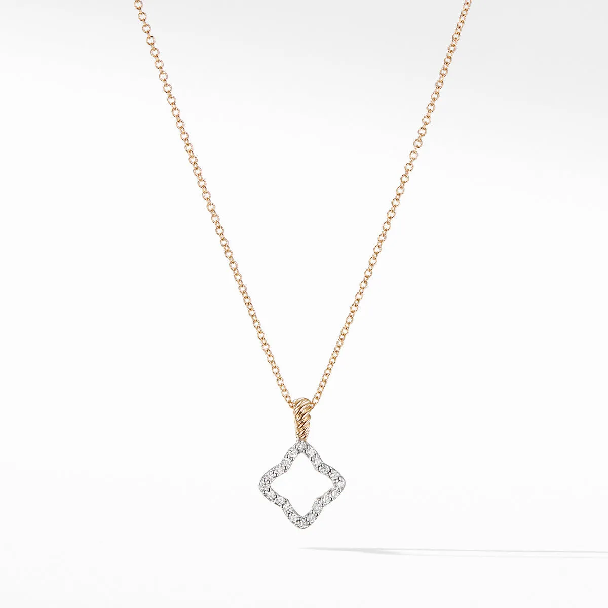 Cable Collectibles Quatrefoil Pendant with Diamonds in Gold on Chain