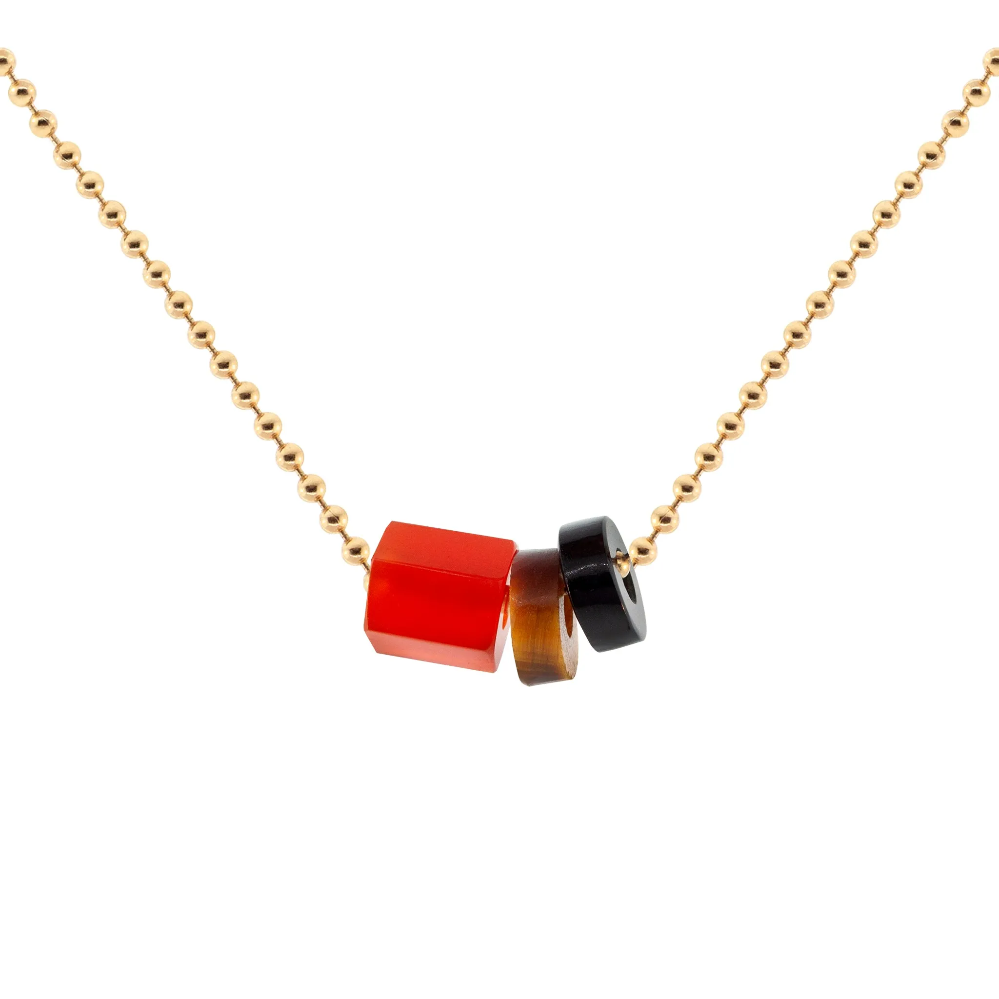 Carved Gemstones On Gold Ball Chain Necklace- Carnelian