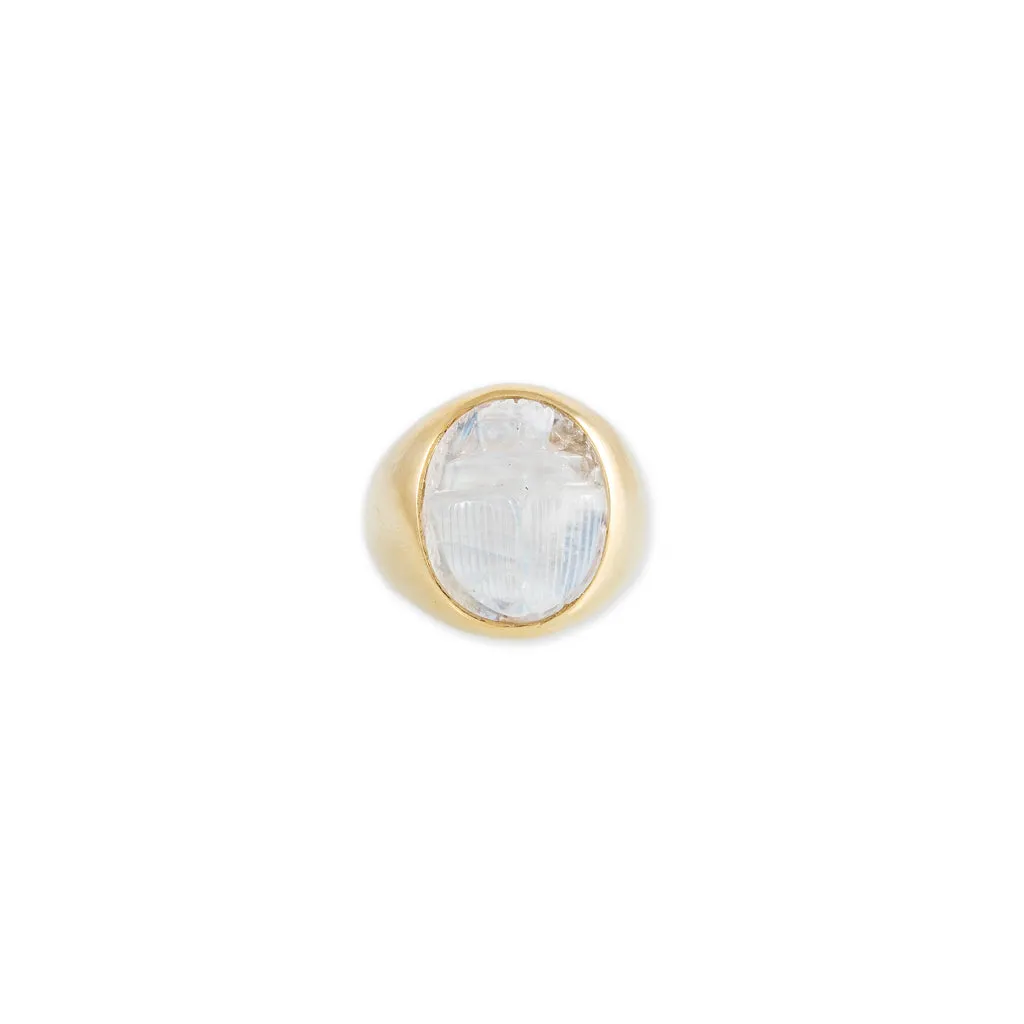 CARVED MOONSTONE SCARAB SIGNET RING