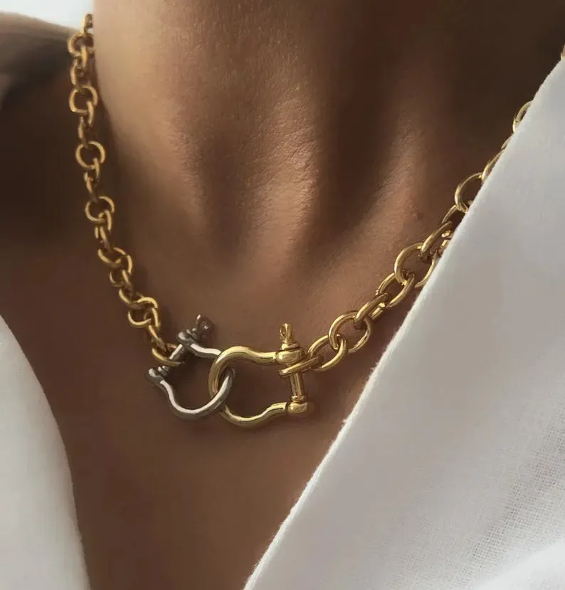 Chain Necklace, Pendant Carabiner Screw Lock Clasps Necklace