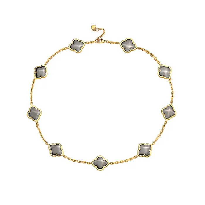 Charles Krypell Hematite Les Fleurs Necklace in 18K Yellow Gold