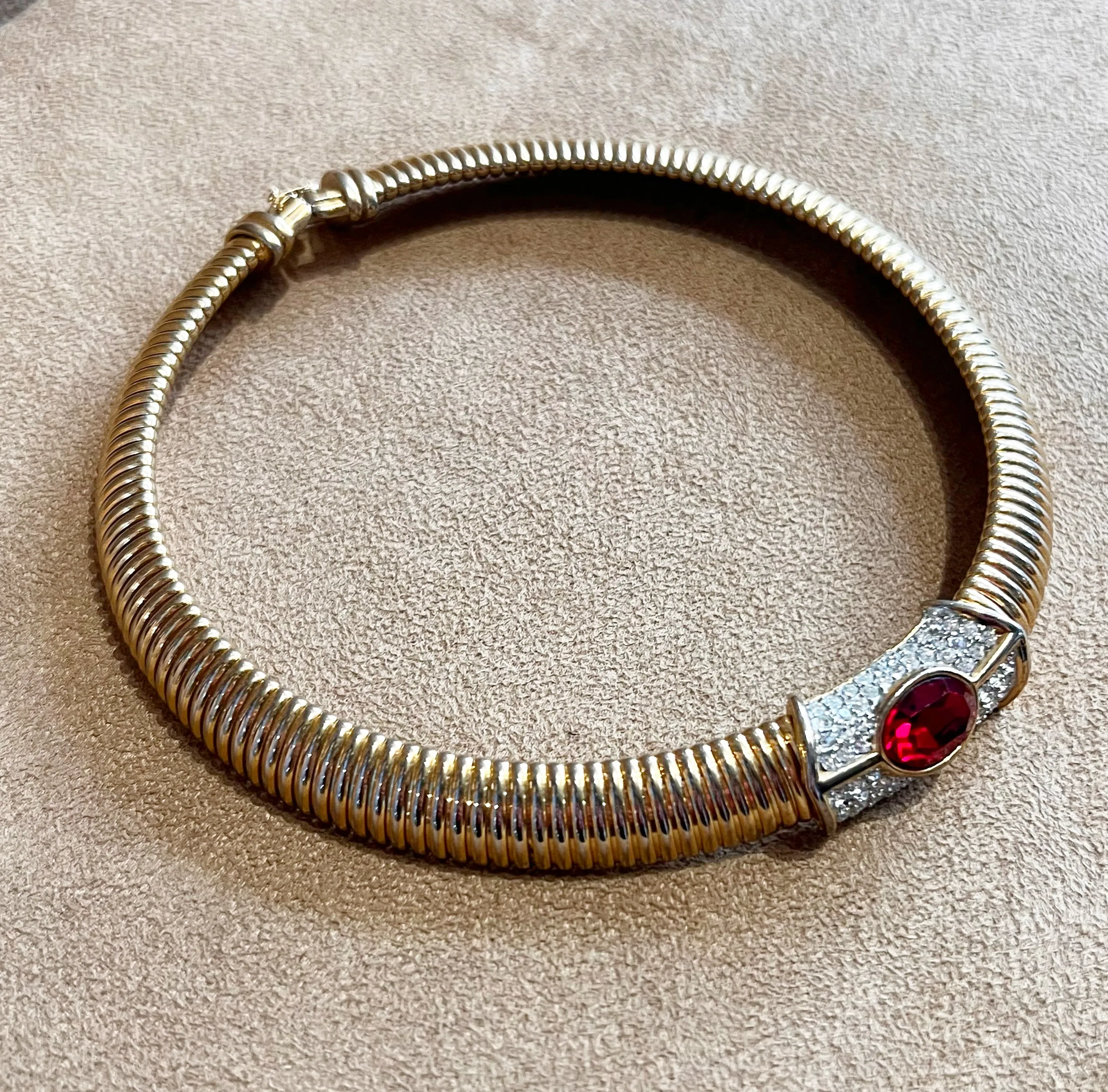 Christian Dior Red and Clear Crystal Gold Collar Necklace