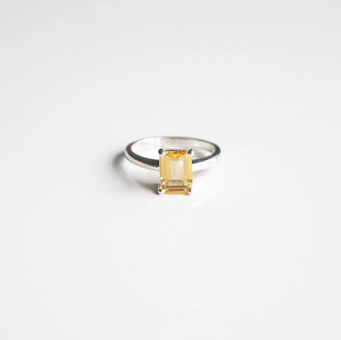 Citrine Ring, .925 Sterling Silver Citrine Natural Gemstone Sunshine Princess Emerald Cut Nickel Free Luxury Ring