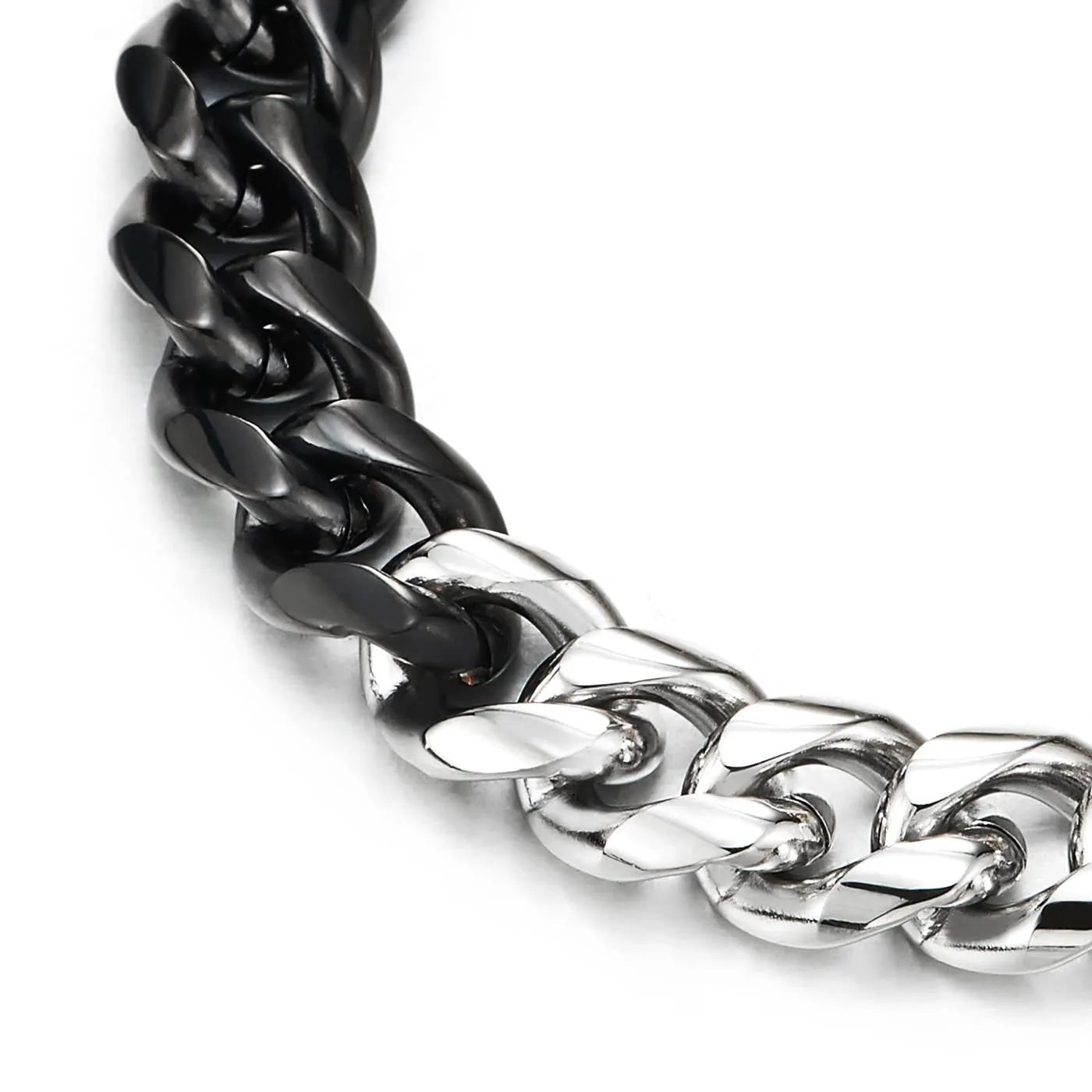 Classic Stainless Steel Curb Chain Bracelet for Men Women Silver Gold Black Tri-color Polished