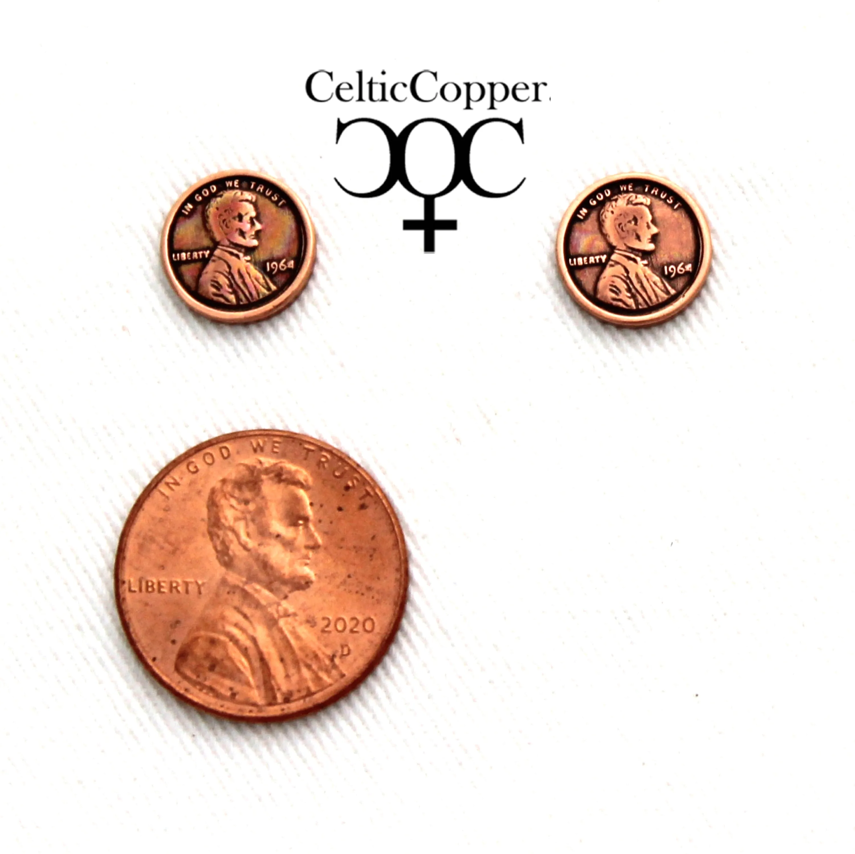 Copper Earring Studs US Penny Tiny 10mm One Cent Coin Replica American Copper Penny Earring Studs