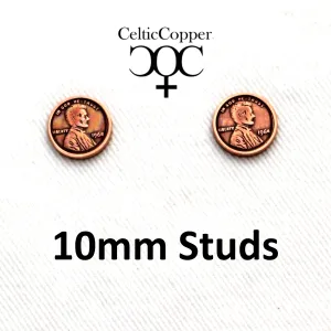 Copper Earring Studs US Penny Tiny 10mm One Cent Coin Replica American Copper Penny Earring Studs