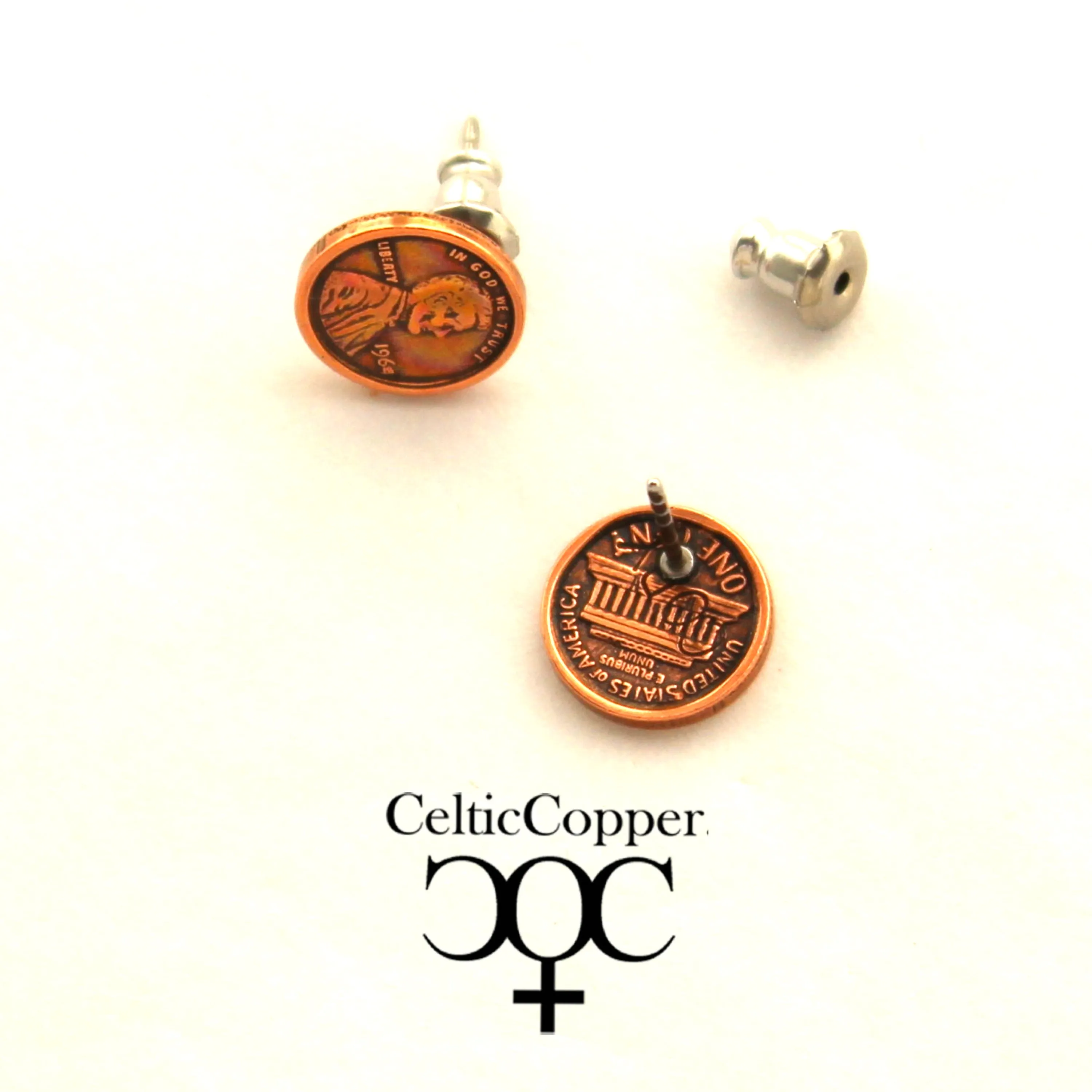 Copper Earring Studs US Penny Tiny 10mm One Cent Coin Replica American Copper Penny Earring Studs