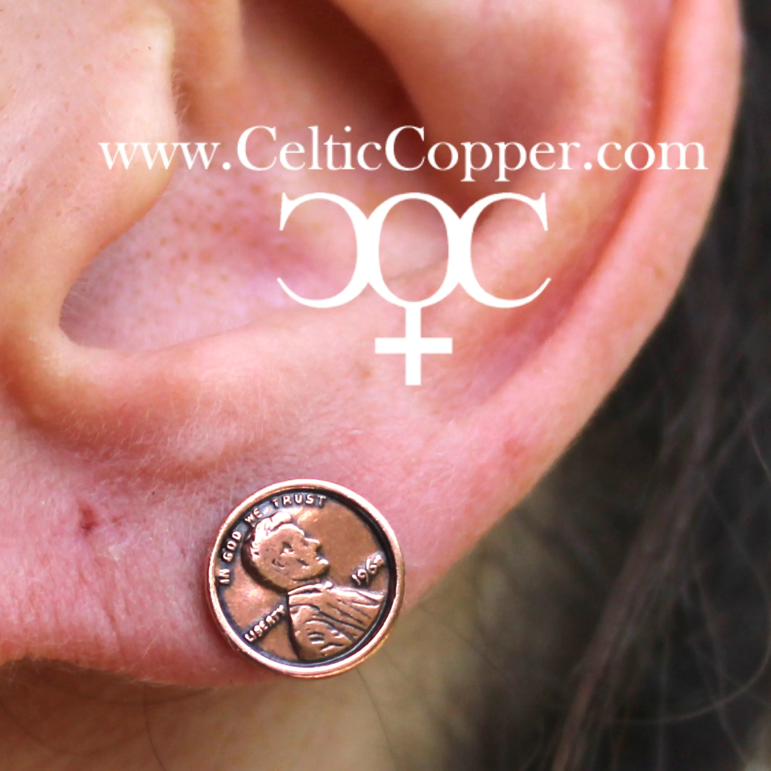 Copper Earring Studs US Penny Tiny 10mm One Cent Coin Replica American Copper Penny Earring Studs