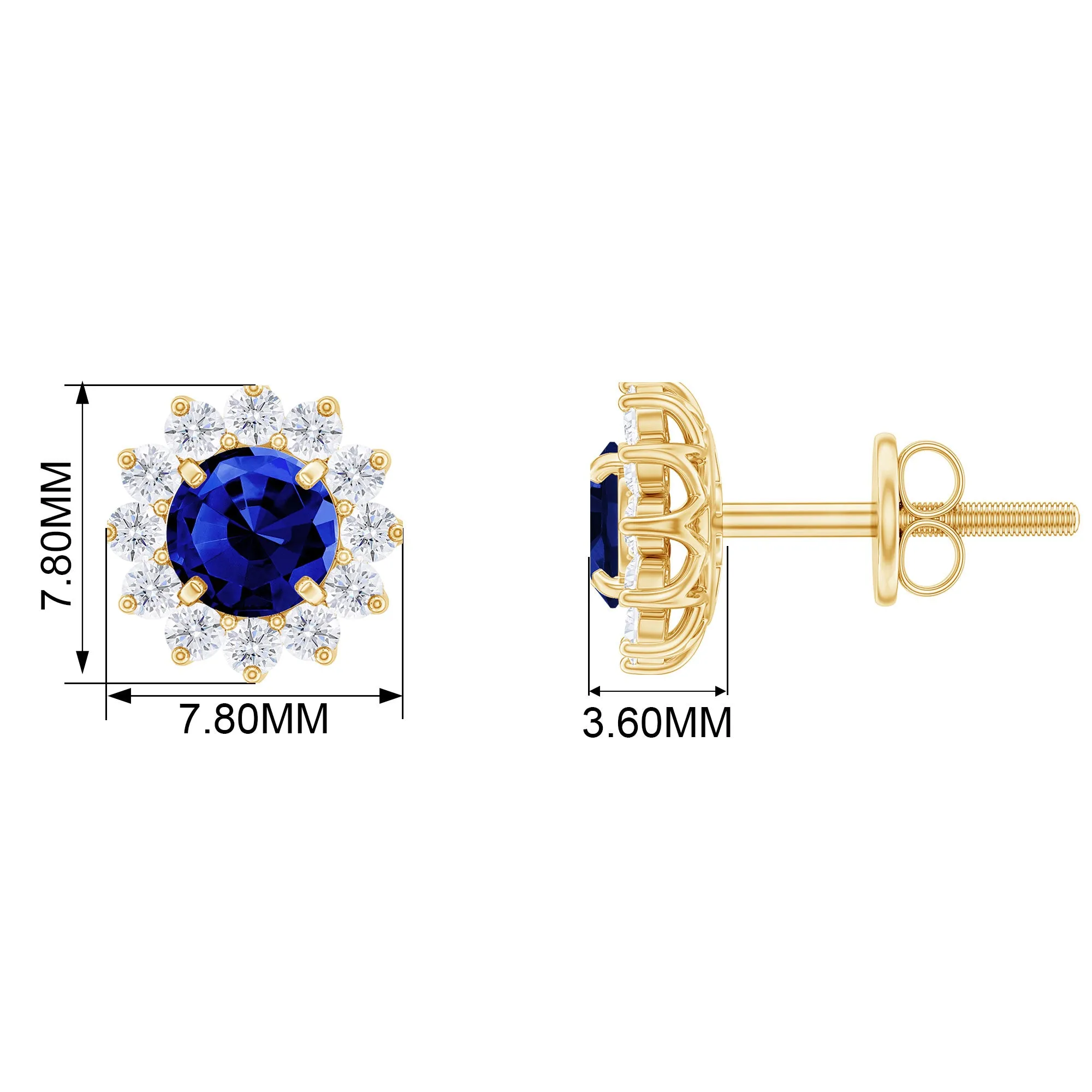 Created Blue Sapphire and Diamond Floral Halo Stud Earrings