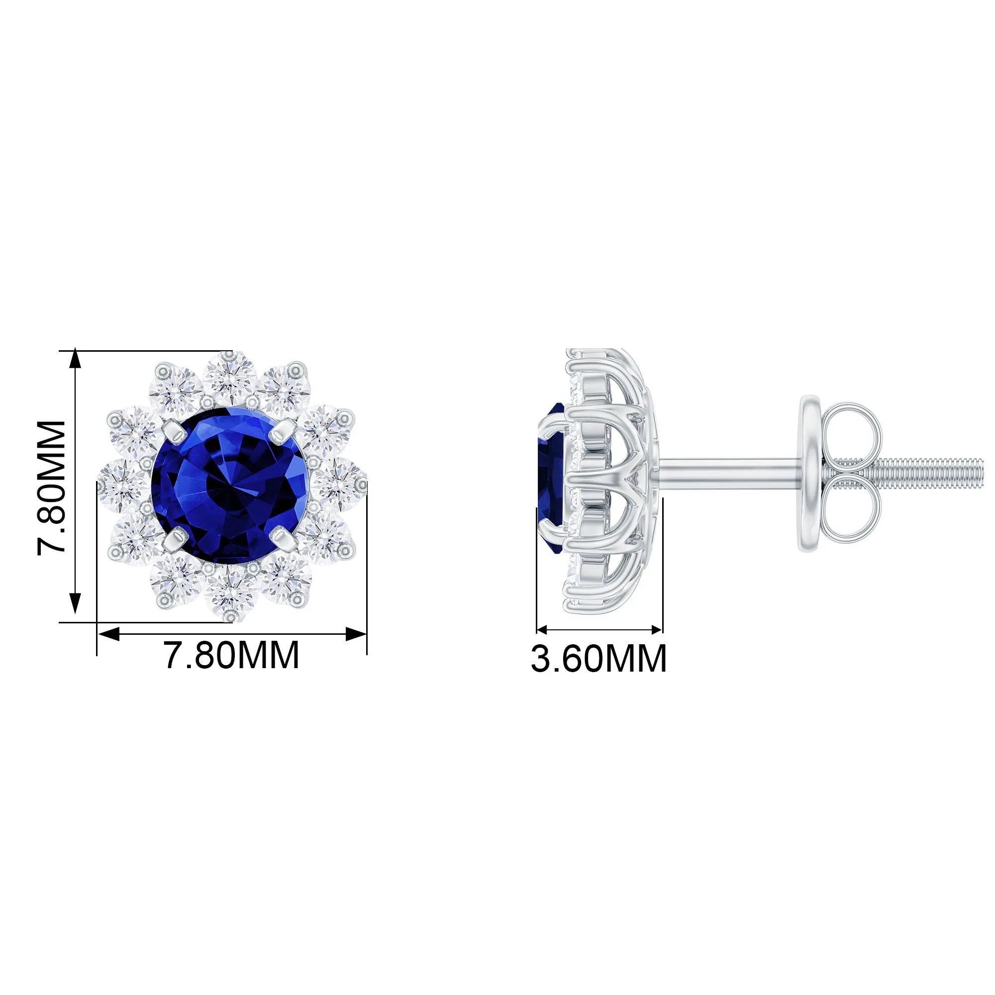 Created Blue Sapphire and Diamond Floral Halo Stud Earrings