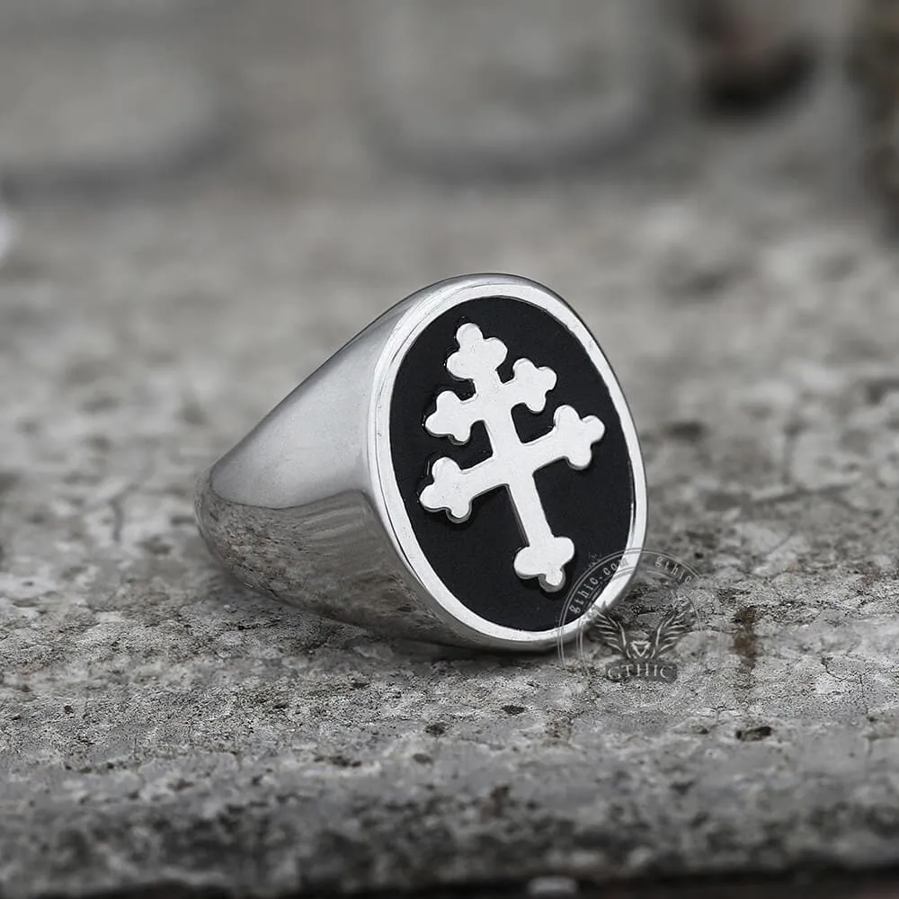 Cross of Lorraine Stainless Steel Masonic Ring