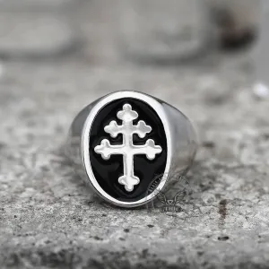 Cross of Lorraine Stainless Steel Masonic Ring