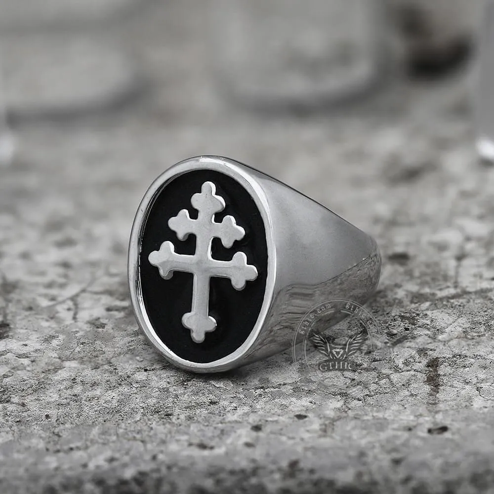 Cross of Lorraine Stainless Steel Masonic Ring