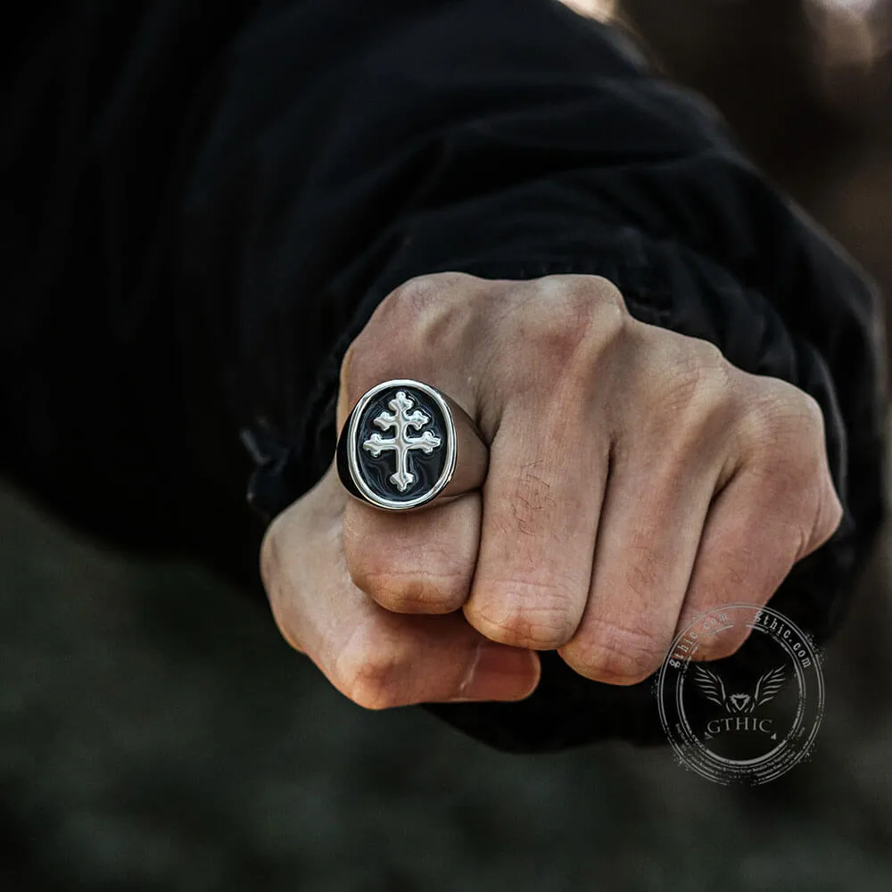 Cross of Lorraine Stainless Steel Masonic Ring