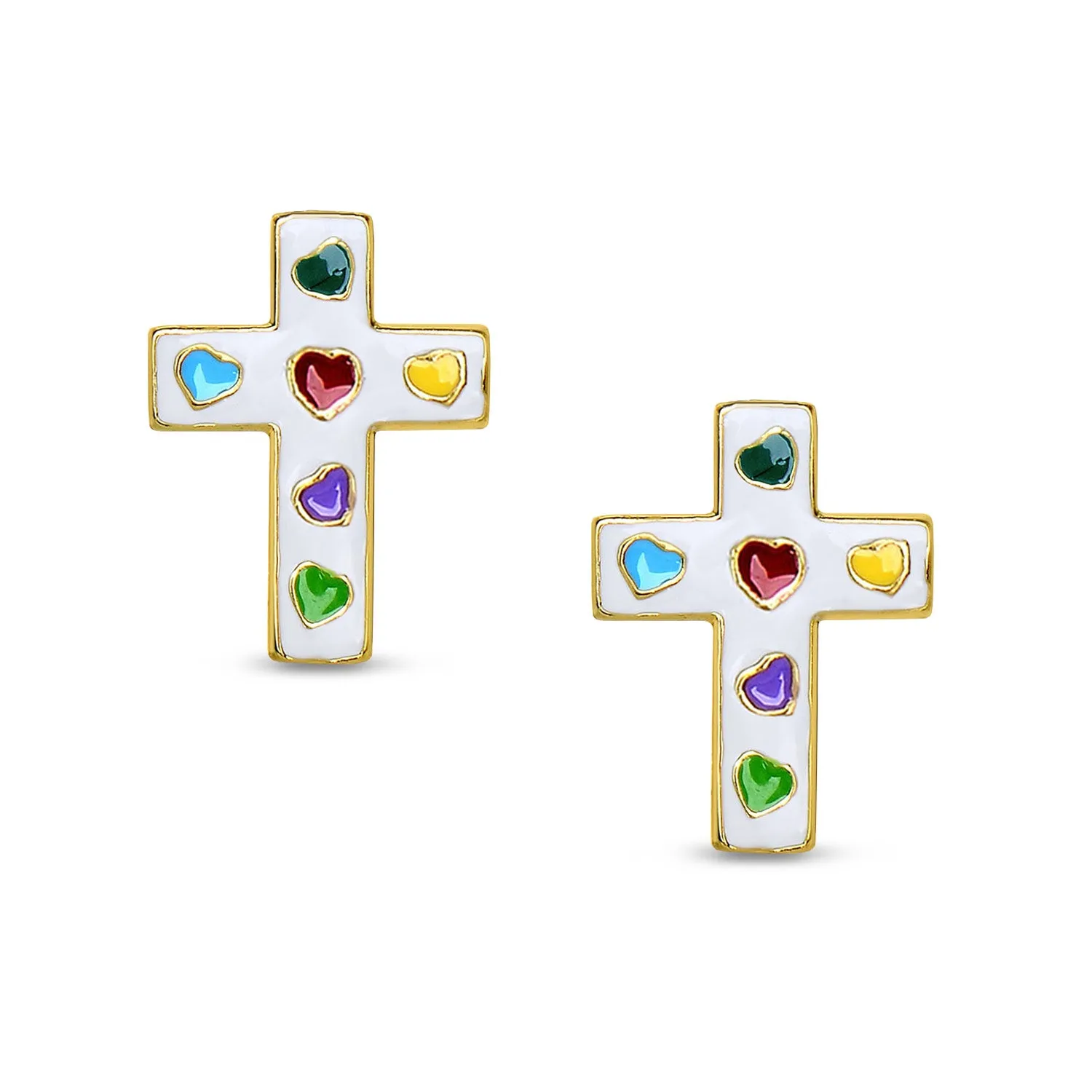 Cross Stud Earrings - White