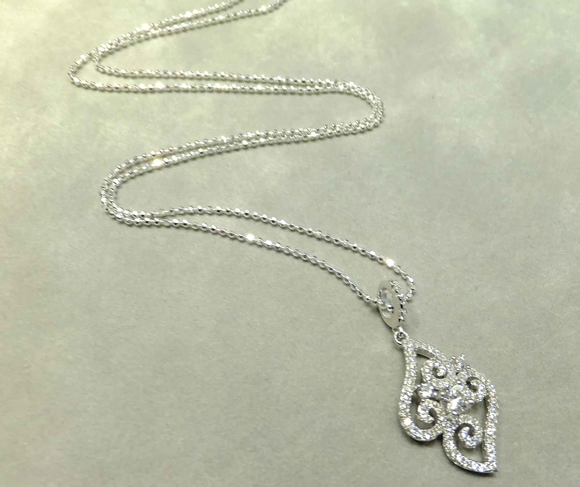 Crystal Pendant Sterling Silver Bridal Necklace