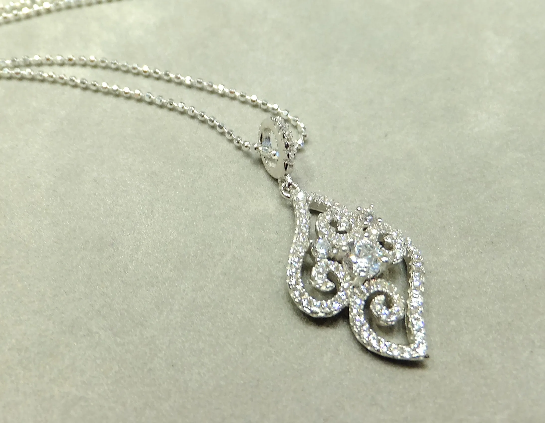 Crystal Pendant Sterling Silver Bridal Necklace