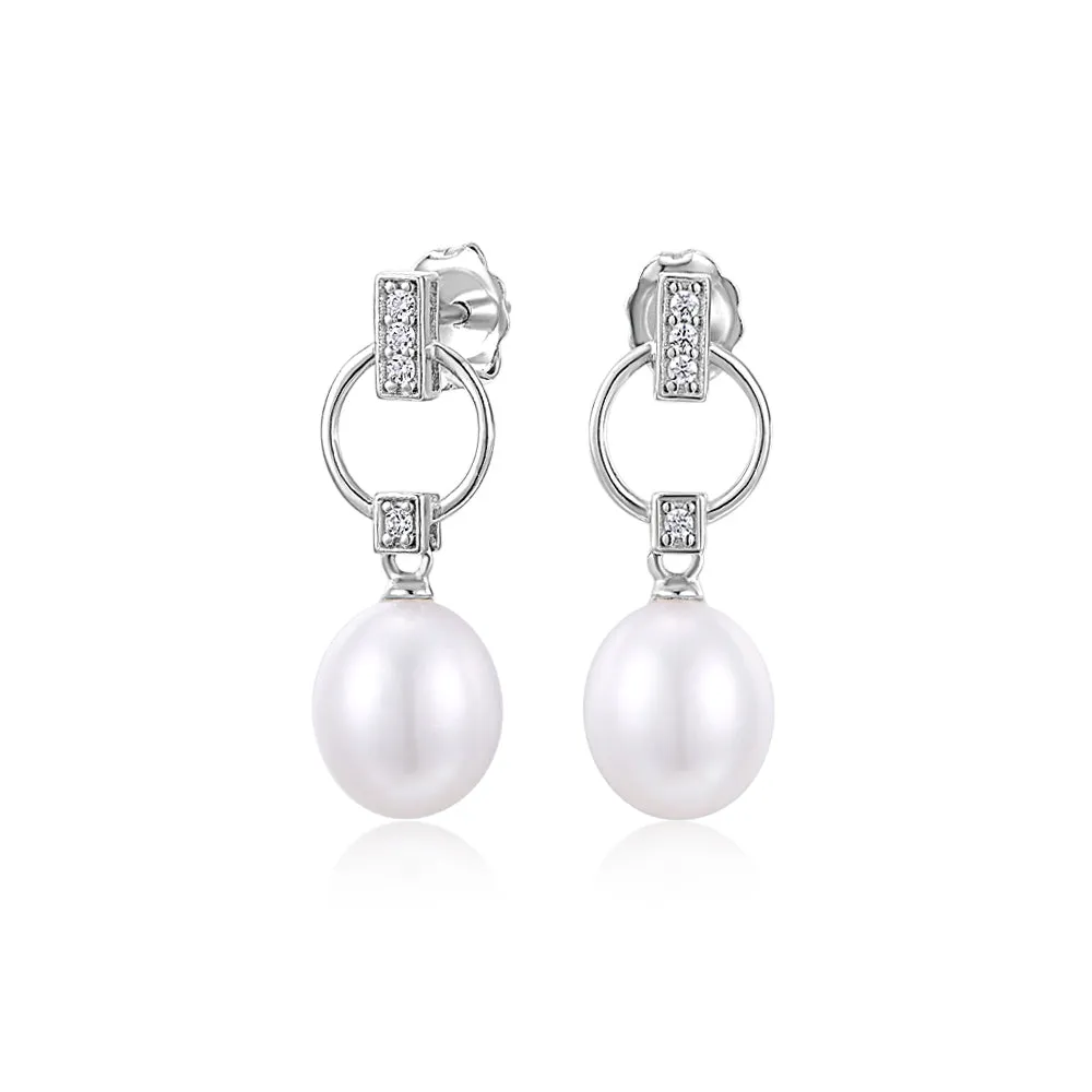 Cultured freshwater pearl drop earrings in sterling silver