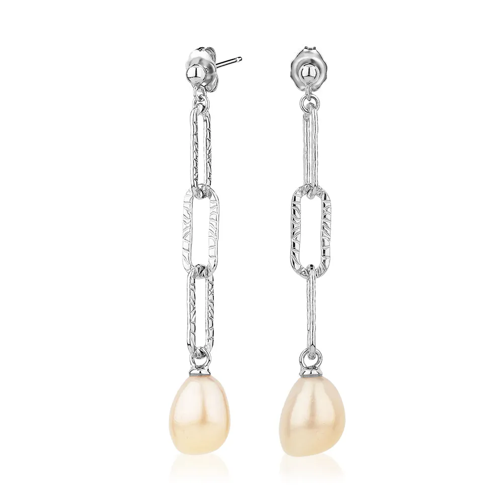 Cultured freshwater pearl drop earrings in sterling silver