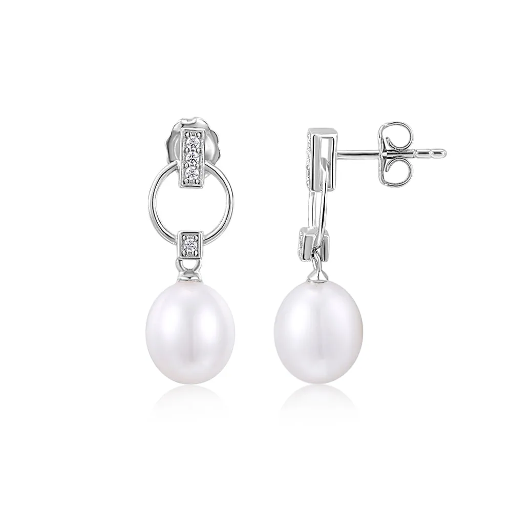 Cultured freshwater pearl drop earrings in sterling silver