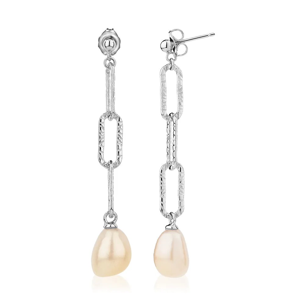 Cultured freshwater pearl drop earrings in sterling silver