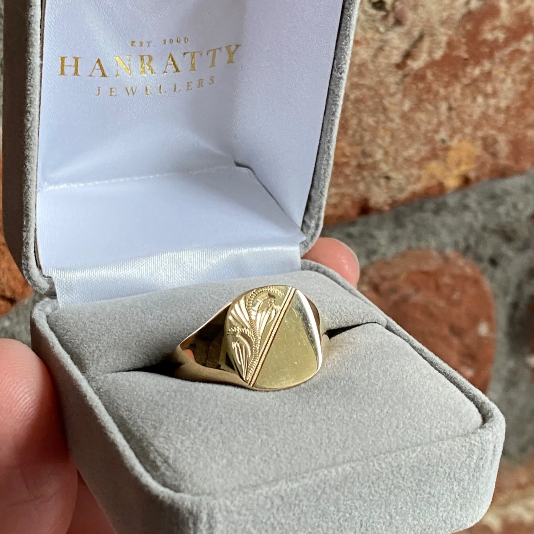 Cushion Engraved Signet Ring - 9ct Yellow Gold