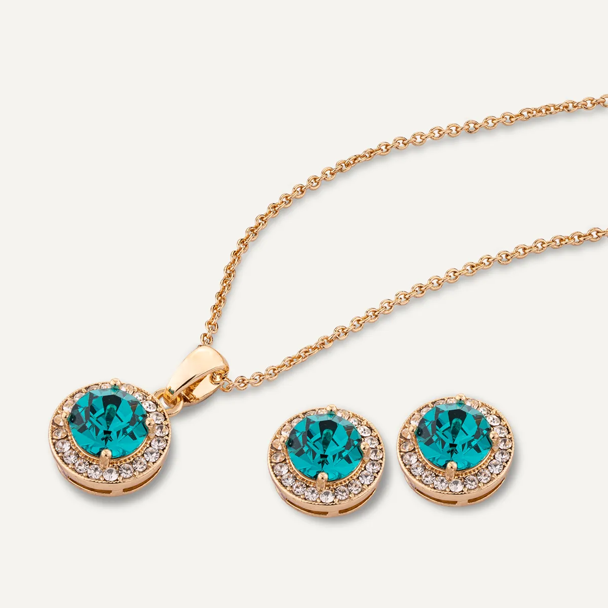 December Zircon-Colour Birthstone Necklace & Earring Set In Gold-Tone