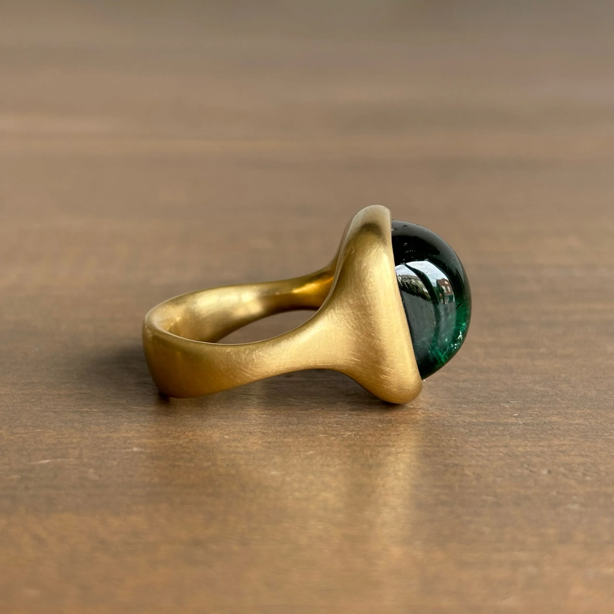 Deep Green/Blue Cushion Tourmaline Signet Ring