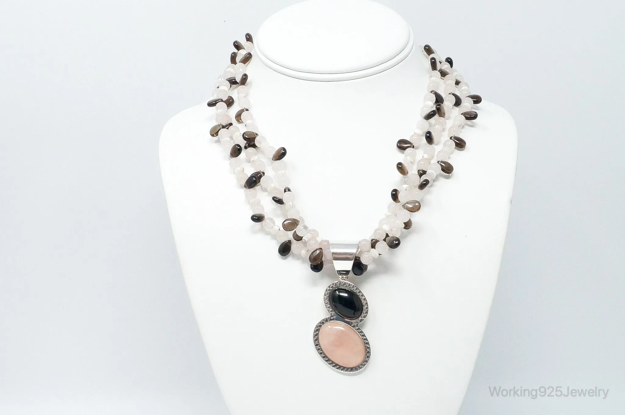 Designer Desert Rose Trading Rose Quartz Smoky Topaz Sterling Silver Necklace