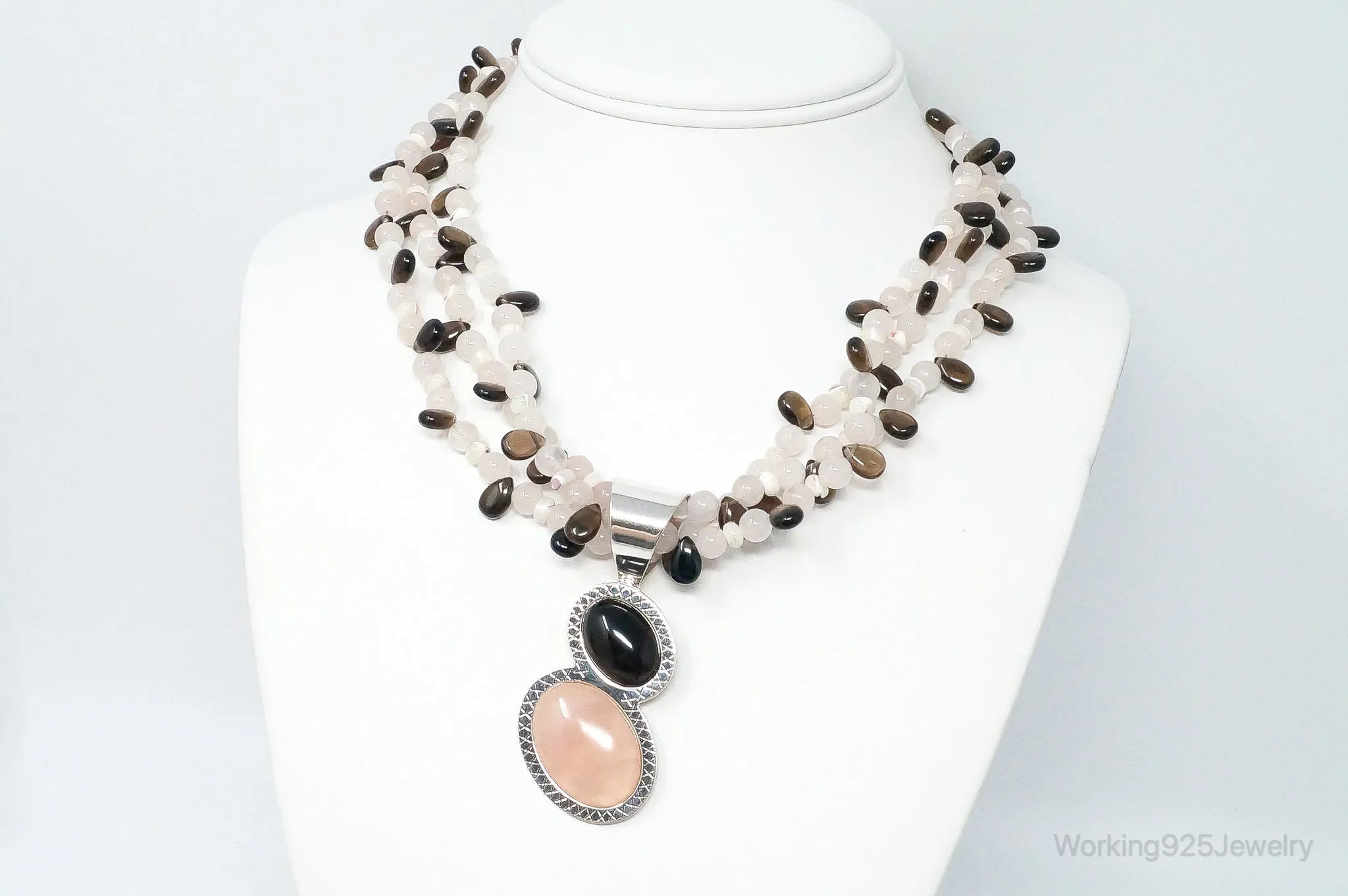 Designer Desert Rose Trading Rose Quartz Smoky Topaz Sterling Silver Necklace