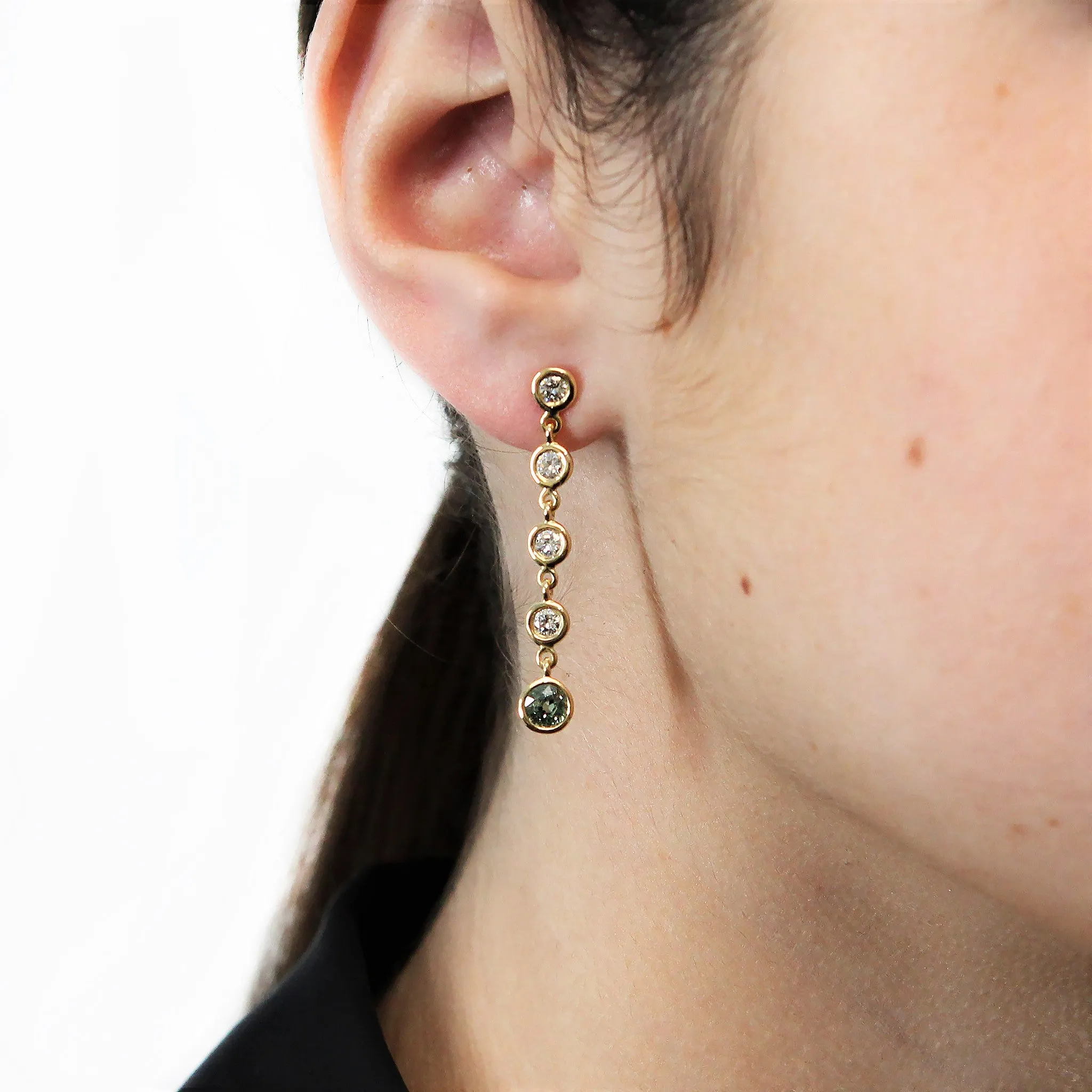 Diamond and Green Sapphire Drop Earrings