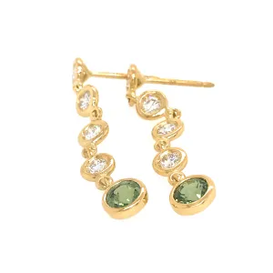 Diamond and Green Sapphire Drop Earrings