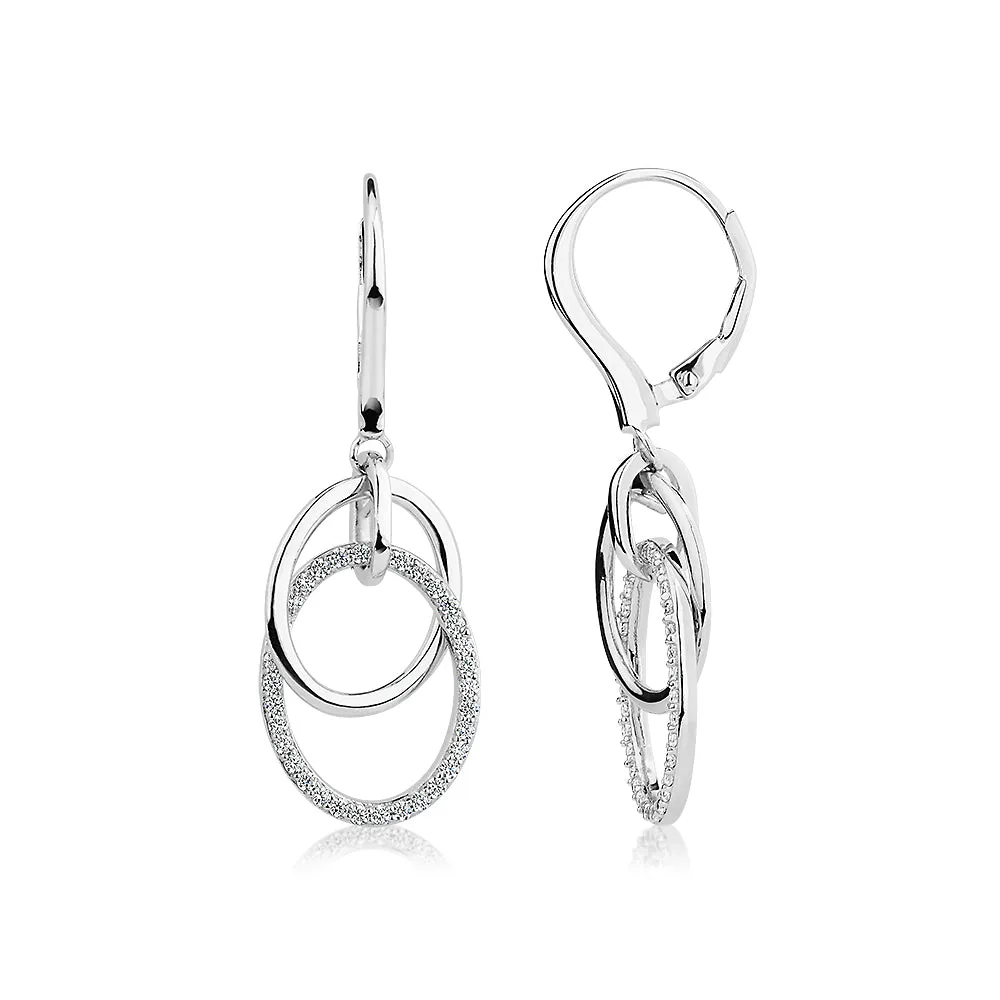 Drop earrings with diamond simulants in sterling silver