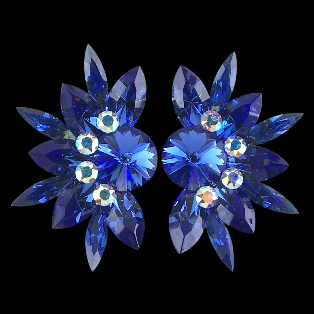 Earrings, Sapphire and Crystal AB Rhinestones