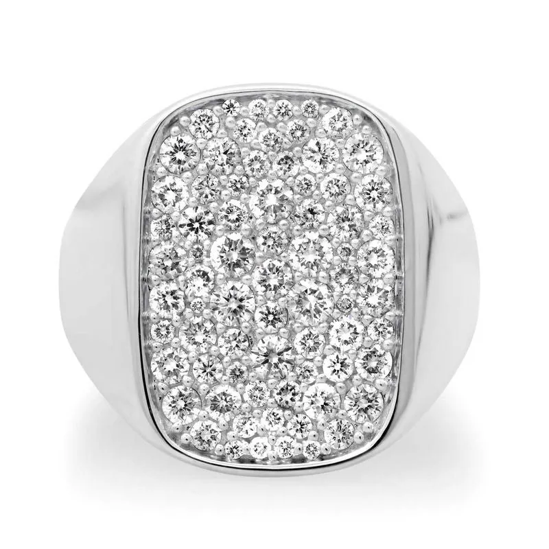 Elongated Cushion Shape Pave Diamond Signet Ring