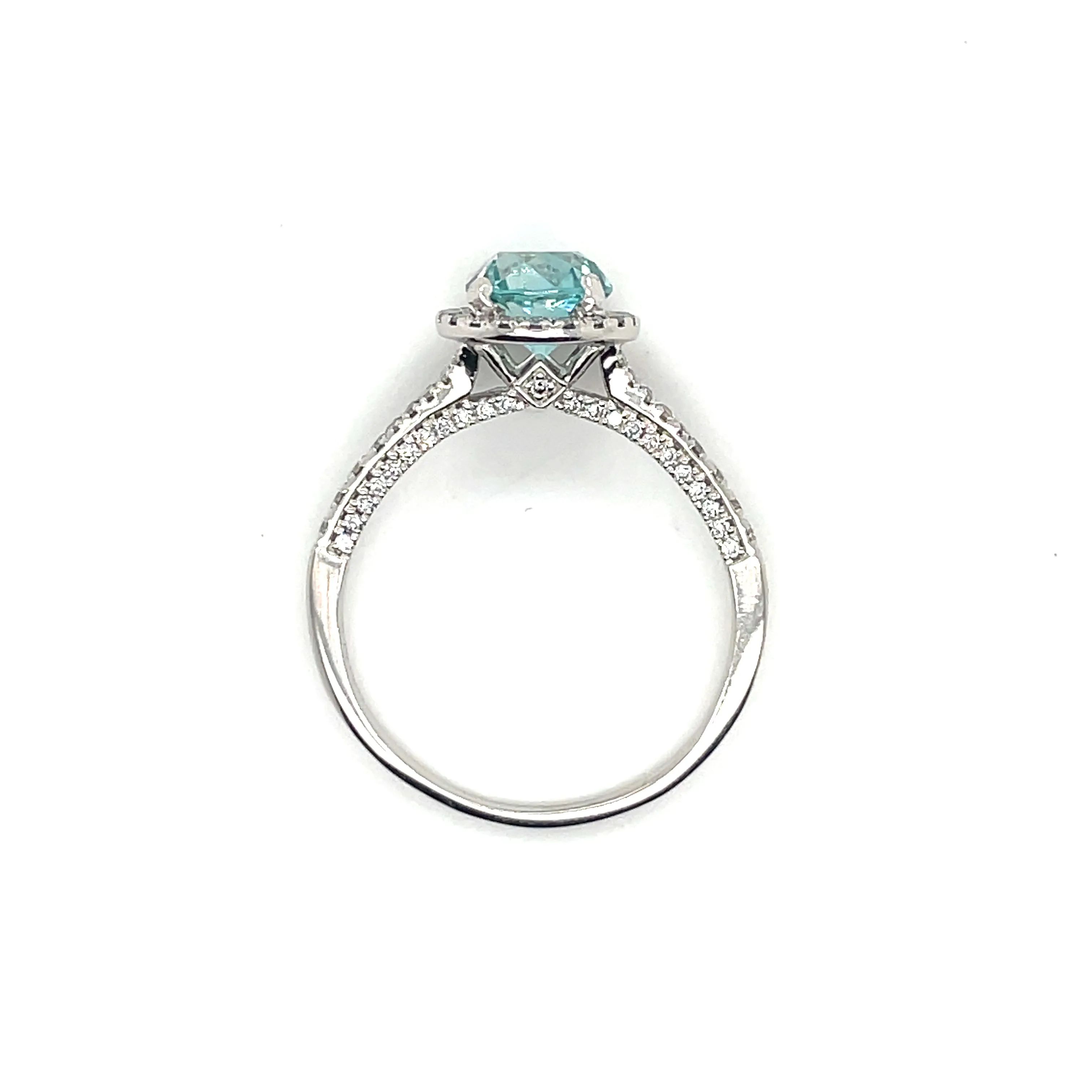 ESTATE 14KW Gold Blue Zircon Halo Style Ring with Diamond Accents