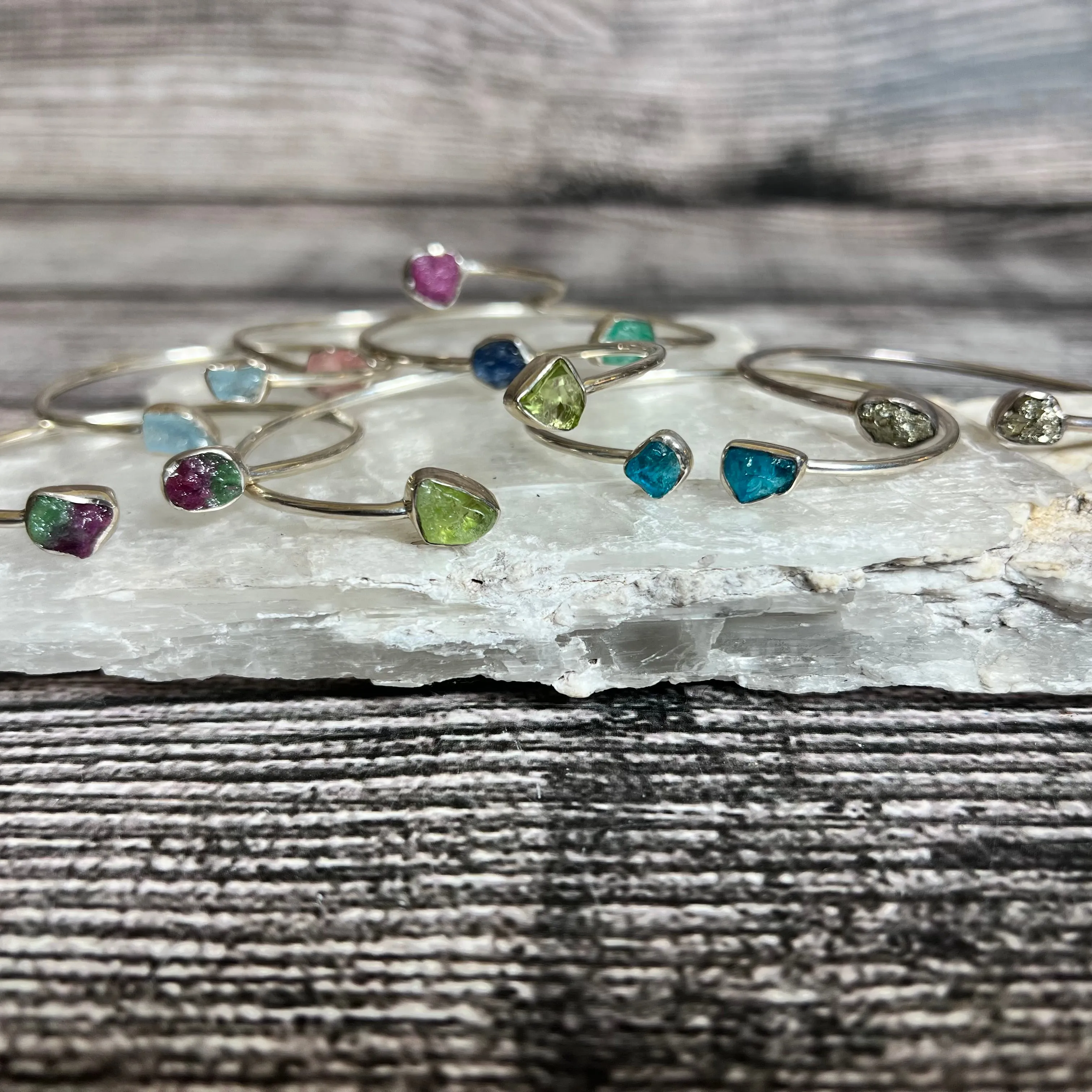 Faceted Peridot - Flexible Sterling Silver Bracelet