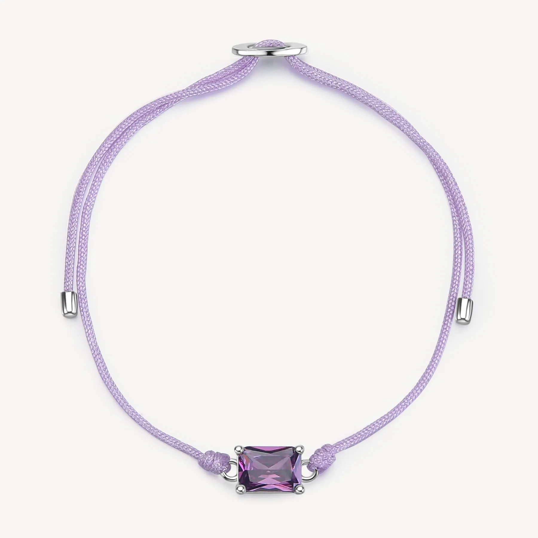 Fancy Purple Stone Cord Bracelet in Sterling Silver