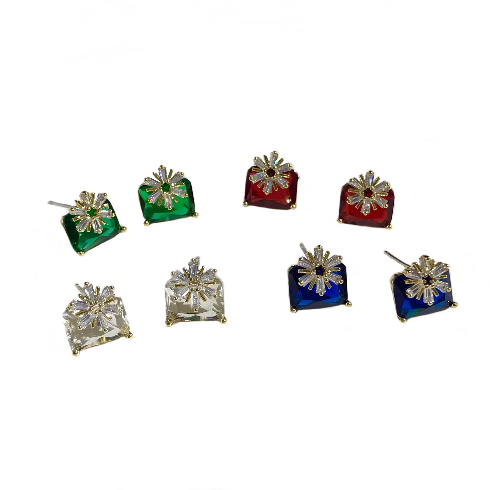 Flower Birthstone Rectangle Studs